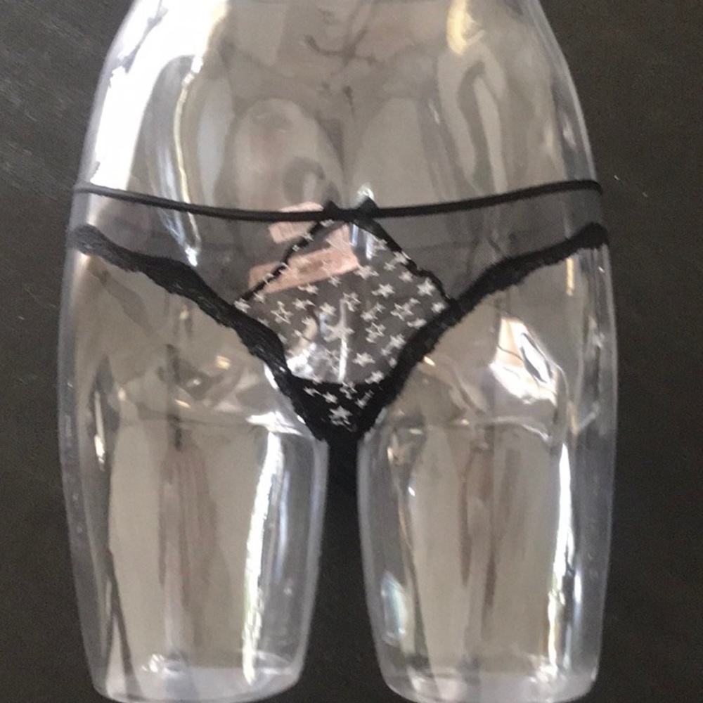 VS Cheekini Panty Dream Angels Sheer Black Stars XS NWT